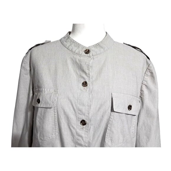 J Jill Shacket Shirt Jacket Top Womens Size XL Long Sleeve Pinstriped Epaulets B - Picture 2 of 13